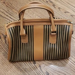 Tan and black striped leather handbag